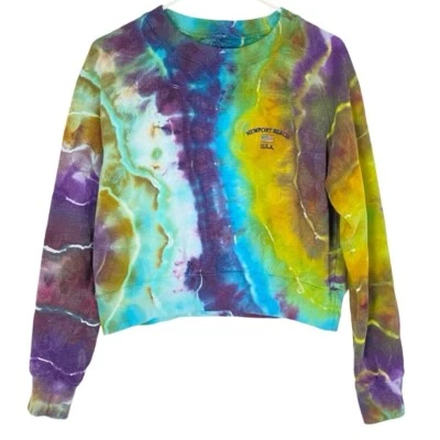 Sudadera Pullover Hecha a Mano Geode Tie Dye Para Mujer Talla Pequeña Reciclada Camisa Corta Foto 1 de 4