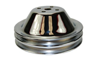 Double Groove Water Pump Pulley, Chrome Steel Smooth, Fits Chevy SBC 283-350 SWP - Picture 1 of 1