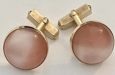 Gemelos Swank de Colección Rosa Lunar Lucite Acrílico Tono Dorado Cabujón Cúpula Para Hombre’s Foto 1 de 4