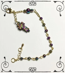 Handarbeit Kinder Rosenkranz Armband Glasperlen türkis rosa blau gold - Bild 1 von 6