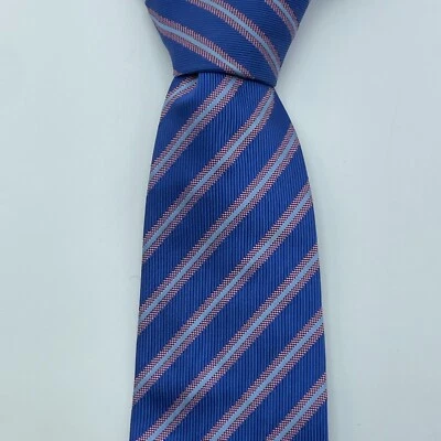 Corbata de seda para hombre THOMAS PINK azul rosa rayas 3,75x60 hecha a mano Inglaterra negocios Foto 1 de 4
