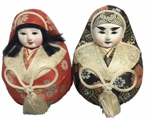 Vintage Japanese Set 2 Hina Daruma Kimekomi Wedding Dolls - Picture 1 of 11