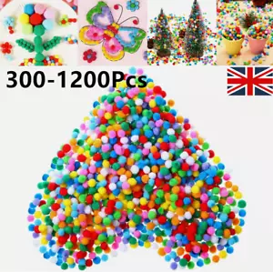 300-1200Pcs 10mm Pompoms Colored Mini Pom Poms Card Making Arts And Crafts Kids - Picture 1 of 22