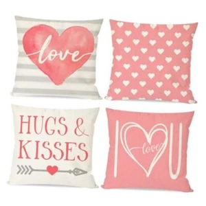 Valentine's Day Pillow Covers 18X18 Set of 4 Grey 18" x 18" (Pack of 4) Pink - Picture 1 of 7