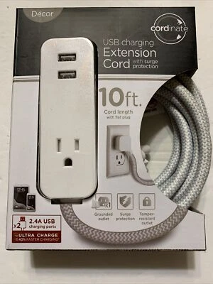Cordinate Designer 1-Outlet 2-USB Charging Extension Cord with Surge Protecti... - Image 1 of 4