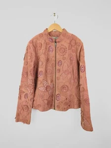 DOUBLE D RANCH Women's Sz M Blush Pink Suede Floral Embroidered Patch Jacket - Picture 1 of 10
