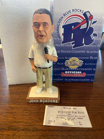 John McAdams Wilmington Blue Rocks Bobblehead Announcer Rare SGA 2006 W Stub Cover