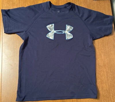 Under Armour Youth Medium HEATGEAR Dark Blue Short Sleeve Shirt  - Image 1 of 4