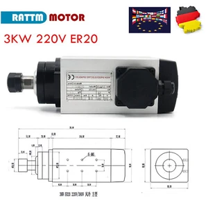 【UE】Enrutador CNC Fresado 3KW 220V Motor de husillo refrigerado por aire ER20 300Hz 10A 18000RPM - Imagen 1 de 9
