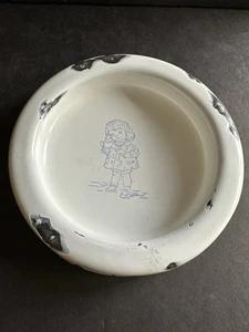 Vtg Kockums Sweden Enamelware Child's Bowl 1930’s White Blue Rim Girl 6” - Picture 1 of 13