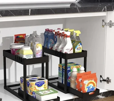 Under sink organizers and storage 2-Pack Black new - Image 1 of 4