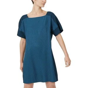 Club Monaco Archmand Teal Dotted Silky Shift Dress Short Sleeve Size 00 NWT - Picture 1 of 9