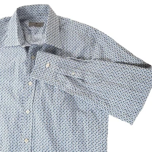 Canali Men's Medium Blue White Pattern Italian Dress Shirt Button Down Classic - Picture 1 of 11