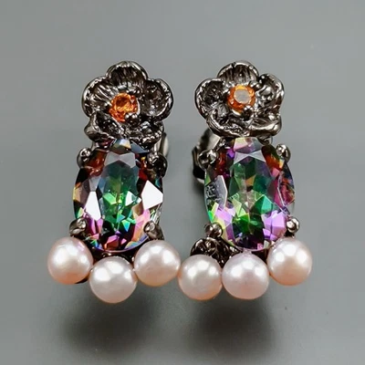 Jewellery Natural Mystic Quartz Earrings 925 Sterling Silver /E126835 - Image 1 of 4