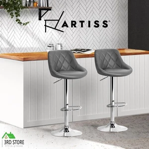 Artiss 2 x Kitchen Bar Stools Swivel Bar Stool Leather Gas Lift Chairs Grey - Picture 1 of 12