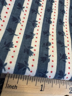 Blue Ditzy Calico Red Polka Dots White Stripe BTHY COTTON FABRIC quilt doll vtg - Image 1 of 4