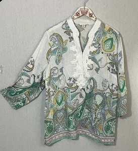 CHARTER CLUB LUXUS 100% LEINEN TUNIKA XL BOHO SOUTACHE AUSSCHNITT RESORT WEAR - Bild 1 von 8