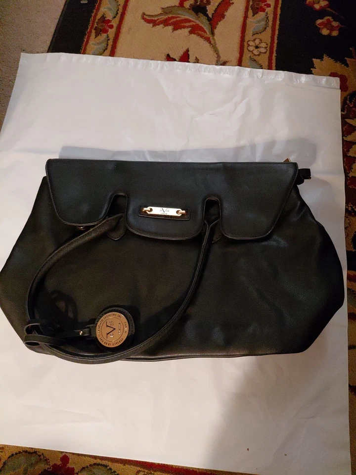 Versace 19v69 Italia Nicoletta Stingray Black Faux Leather Shoulder Tote Bag - Image 1 of 4