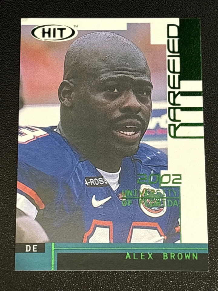 Football 2002 Sage HIT Rarefied Emerald Alex Brown RC Florida Gators DE #R13 - Image 1 of 4