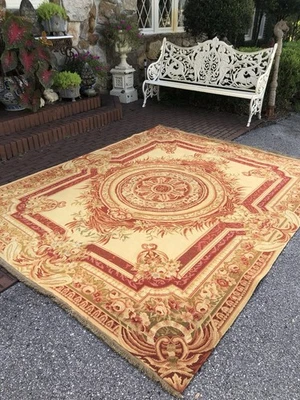 Alfombra de lana hecha a mano con patrón Aubusson 7,5x9,5.  Excelente Foto 1 de 4