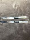 2 Landers Frary & Clark W/ Sterling Band Antique Mother of Pearl Handle Knives