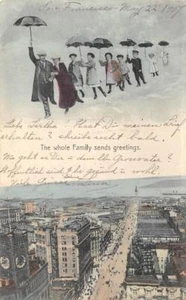 "The Whole Family" SAN FRANCISCO, CA Umbrellas Fantasy 1907 Hand-Colored Antique - Picture 1 of 2