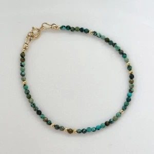 A++ Dainty Green Turquoise Faceted Round Gemstone Beads Handmade Bracelets 6-8'' - Picture 1 of 20