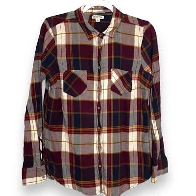 Camisa para mujer Merona con botones grande multicolor bolsillos a cuadros informal top occidental Foto 1 de 4