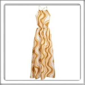 FAITHFULL the Brand La Piedra Maxi Halter Dress Retro Print Cut Size Small NEW! - Picture 1 of 16