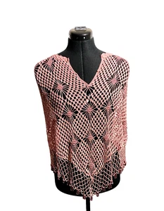 Debenhams Poncho by Gharani Strok Crochet Women Pink Beads Fringe Asymmetric - Picture 1 of 13