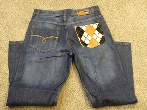 Vtg Sz 36 Y2K 2000s Ecko UNLTD Baggy Skater Hip Hop Jeans Denim Argyle Pocket - Picture 1 of 11