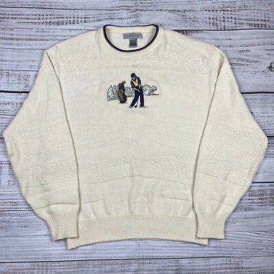 Suéter de golf CYPRESS LINKS cuello redondo bordado golfista crema para hombre mediano Foto 1 de 4