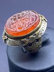 Very Authentic Old Natural Carnelian Agate With Islamic Calligraphy Sliver Ring