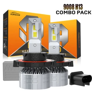H13/9008 LED Headlight Bulbs Kit High Low Beam 10000K Super Bright White - Picture 1 of 11