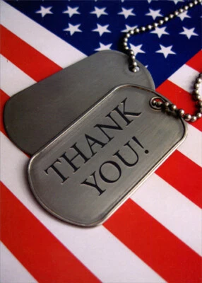 Dog Tags and American Flag Patriotic Military Service Thank You Card - Image 1 of 2