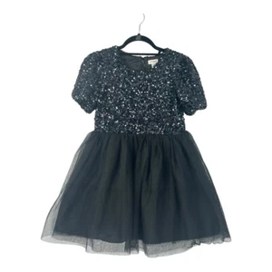 Cat & Jack Girls Black Sequin/Tulle Short Sleeve Party Dress Size L (10-12) - Picture 1 of 9