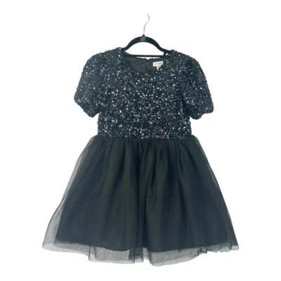Cat & Jack Girls Black Sequin/Tulle Short Sleeve Party Dress Size L (10-12) - Image 1 of 4