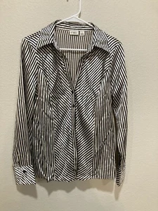 CATO Blouse Shirt Stripe Black white long Sleeve medium silk-like - Picture 1 of 6