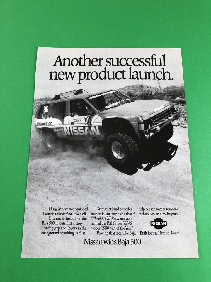 1990 1991 NISSAN PATHFINDER BAJA 500 ORIGINAL PRINT AD ADVERTISEMENT PRINTED A2 - Image 1 of 1