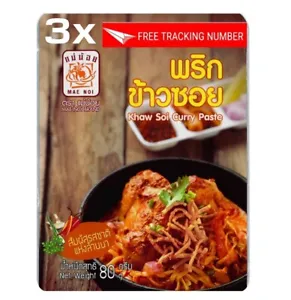 3x 80g Khaw Soi Curry Paste Mae Noi Chili Northern Thai Food Cook Halal Original - Picture 1 of 10
