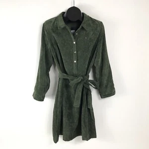 NEW Tommy Hilfiger Corduroy Dress Women's Size 12 Green Roll Tab Sleeves Belted - Picture 1 of 13