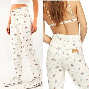 New BILLABONG X WRANGLER She's Cheeky Floral Denim Jeans White Slim Baggy Pants - Picture 1 of 16