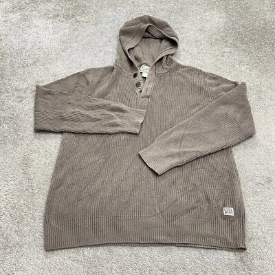 Lucky Brand Henley Ribbed Hoodie Sweater Men XL Brown 100% Cotton Stretch Casual - Image 1 of 4