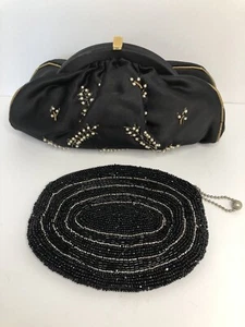 Vintage Silky/Satin Clutch and Glass Beaded coin Purse Lot - Picture 1 of 12