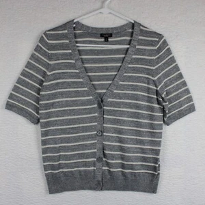 Talbots Women's Sparkly Short Sleeve Cardigan Sweater Size S Silver & White - Picture 1 of 11