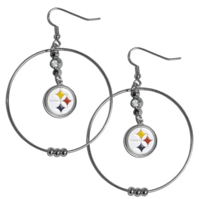 Pendientes de aro de 2 pulgadas Pittsburgh Steelers joyería de fútbol americano con licencia NFL Foto 1 de 2