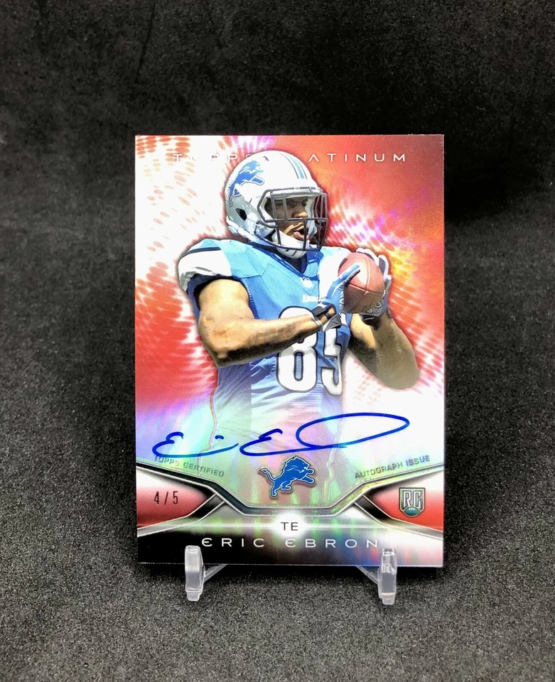 2014 Topps Platinum Eric Ebron ON CARD AUTO /5 RED REFRACTOR SSP Rookie Card #16 - Image 1 of 4
