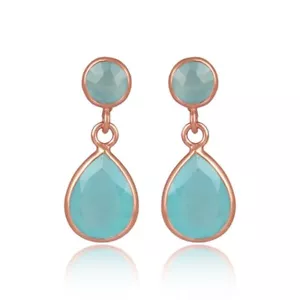 Orecchini Peria Rotondi Borchie Argento Sterling Solido Donna Doppio Calcedonio - Foto 1 di 6