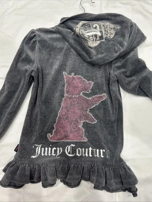Y2K Vintage Juicy Couture Grey Girls Velour Tracksuit Jacket Age 8 - Image 1 of 4