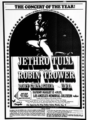 Jethro Tull + Robin Trower + Rory Gallagher + UFO flyer for Los Angeles Memorial - Image 1 of 2